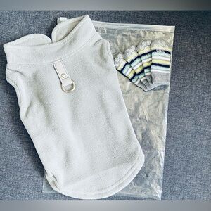 Gray Fleece Dog Sweater & Striped Socks Bundle
